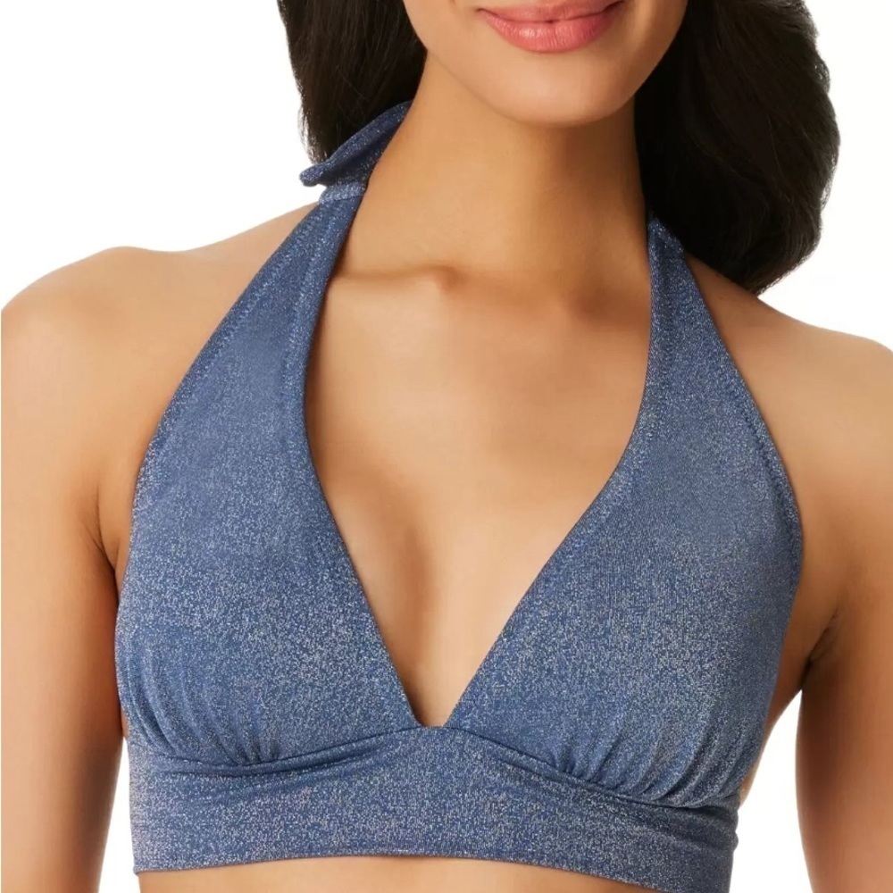 Jessica Simpson Women's Blue Surfers Paradise Cropped Cami Bikini Top Mood L